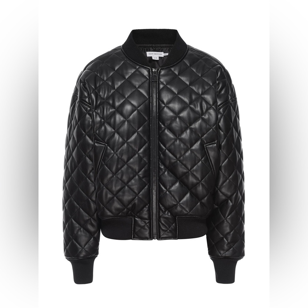 Good American Black Quilted Bomber Jacket